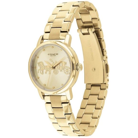 Brand NEW Coach Grand 14502976 28mm Stainless Steel And Yellow Gold-tone Case - Picture 1 of 5